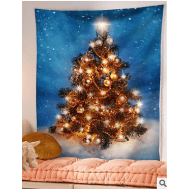 BTTY Christmas Tree Wall Hanging Tapestry White Snow and Forest at Night for Bedding Living Room Bedroom Dorm Decor Green Christmas Tree Full of Gifts Fabric Tapestry Wall Hanging 59 x79 Inches 
